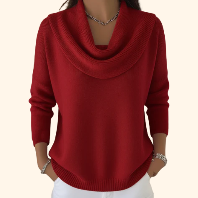 Nathalie - Pull Élégant Col Bénitier Oversize