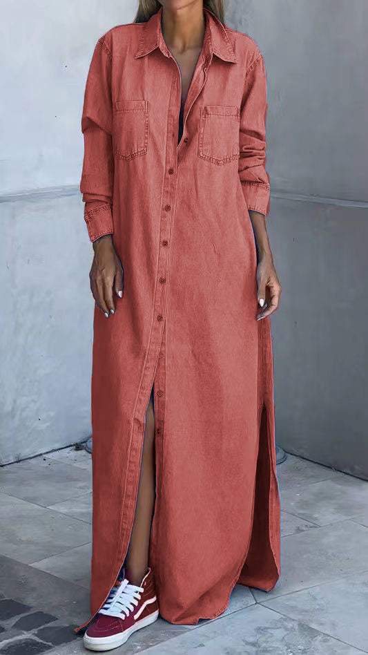 Sandrine - Robe Chemise en Jean Longue Chic