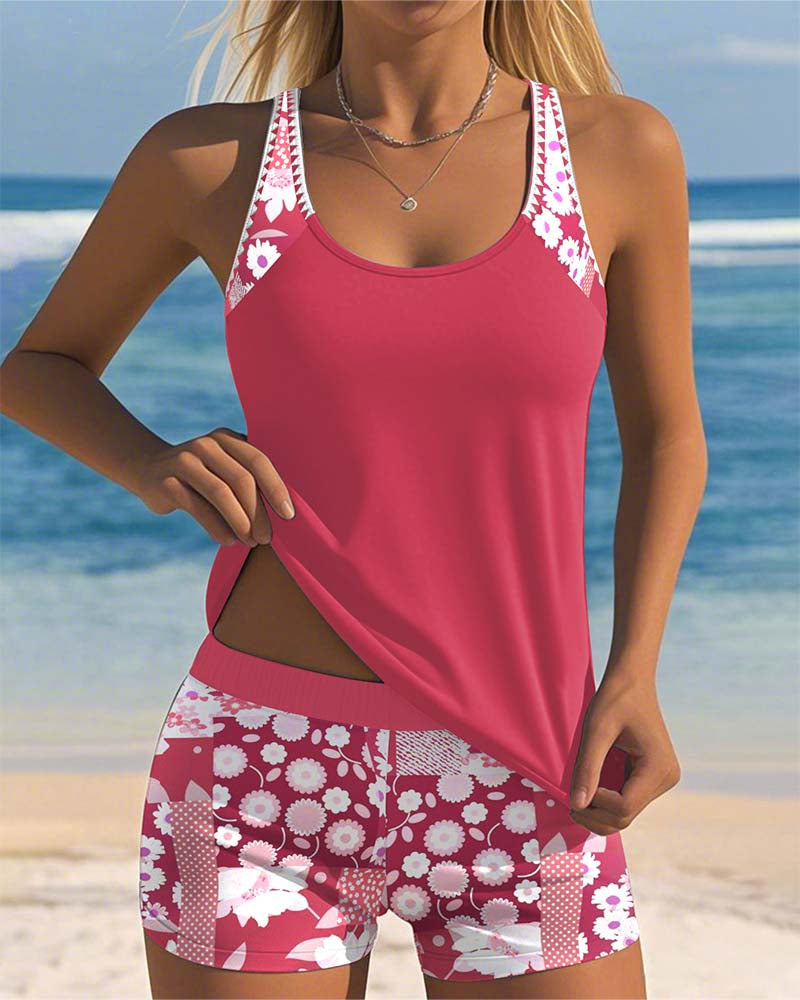 Léa - Tankini Élégant Fleuri Avec Short