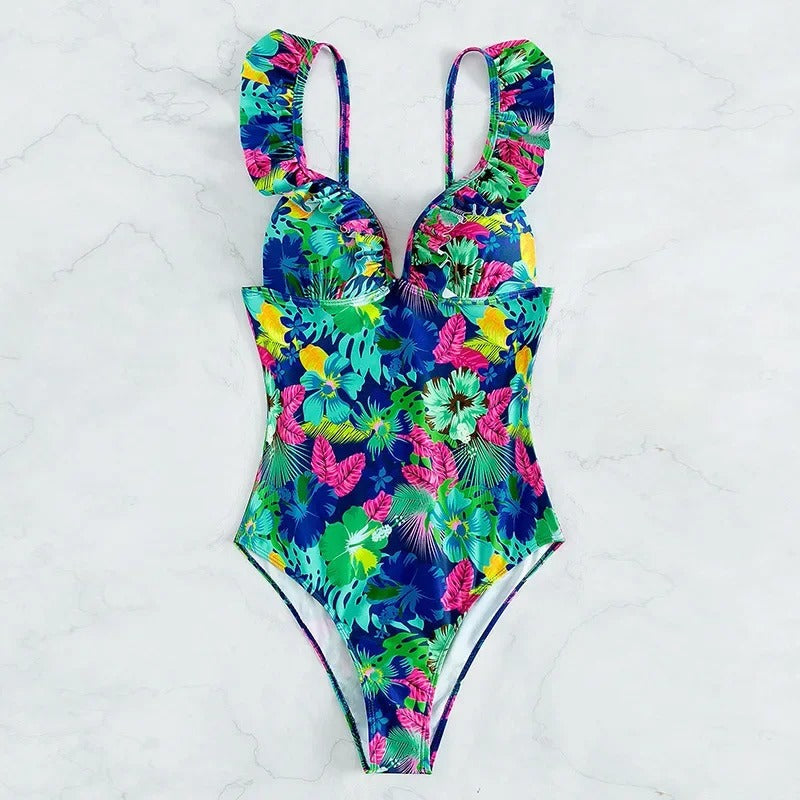 Camille - Maillot De Bain À Volants Avec Imprimé Floral Élégant