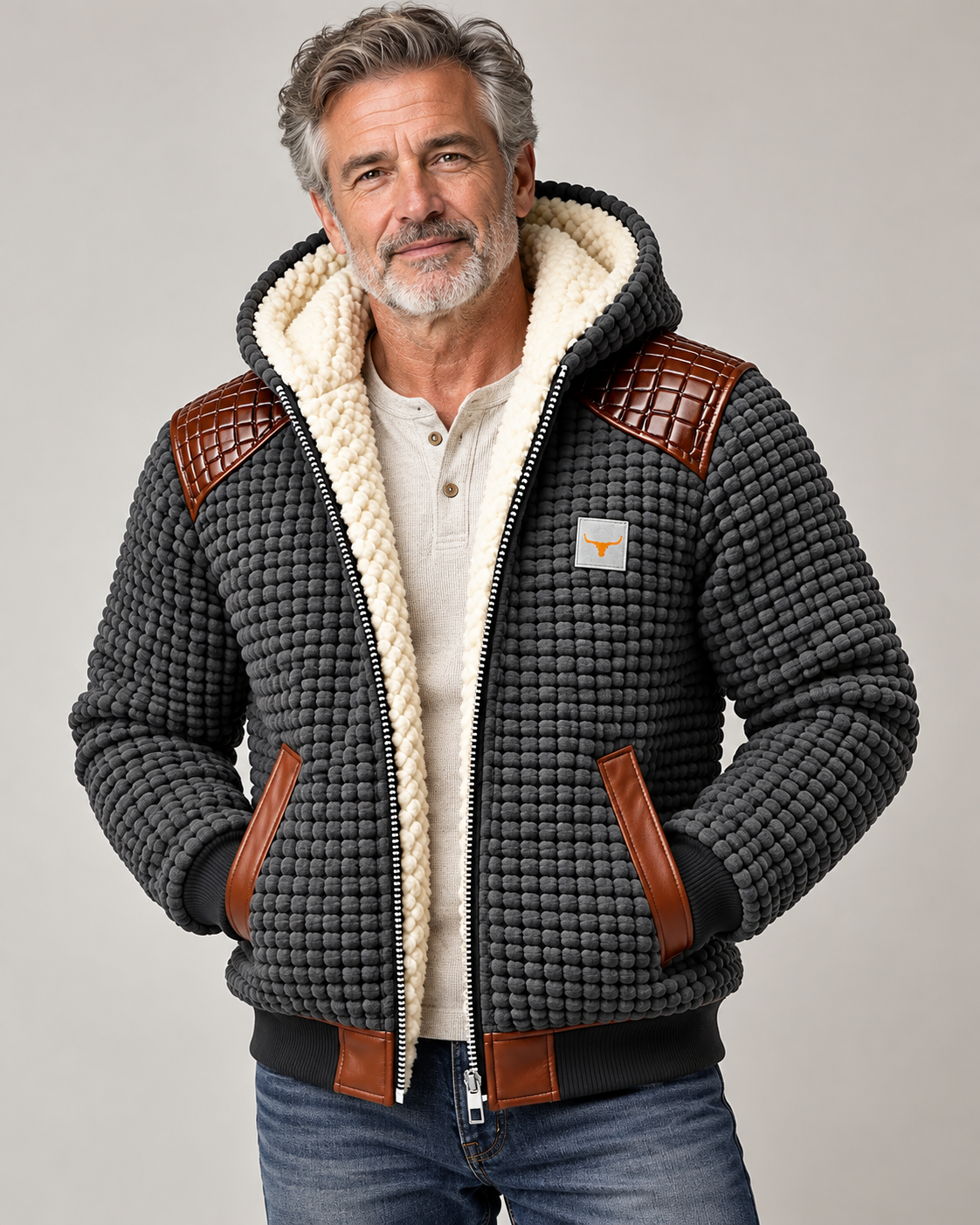 Laurent - Veste Élégante Tricot Teddy à Capuche