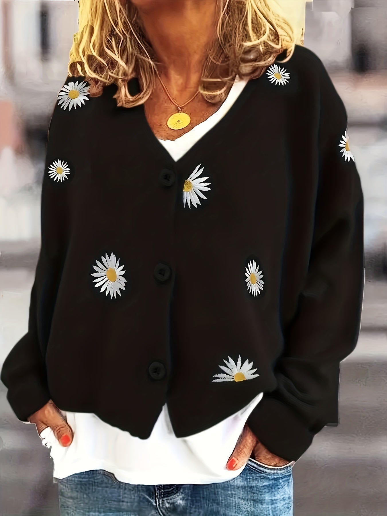 Nathalie - Cardigan Féminin Boutonné Fleuri