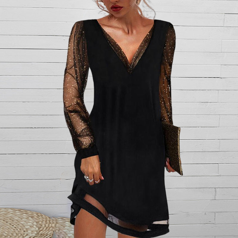 Mathilde - Robe De Soirée Élégante Manches Paillettes Femme