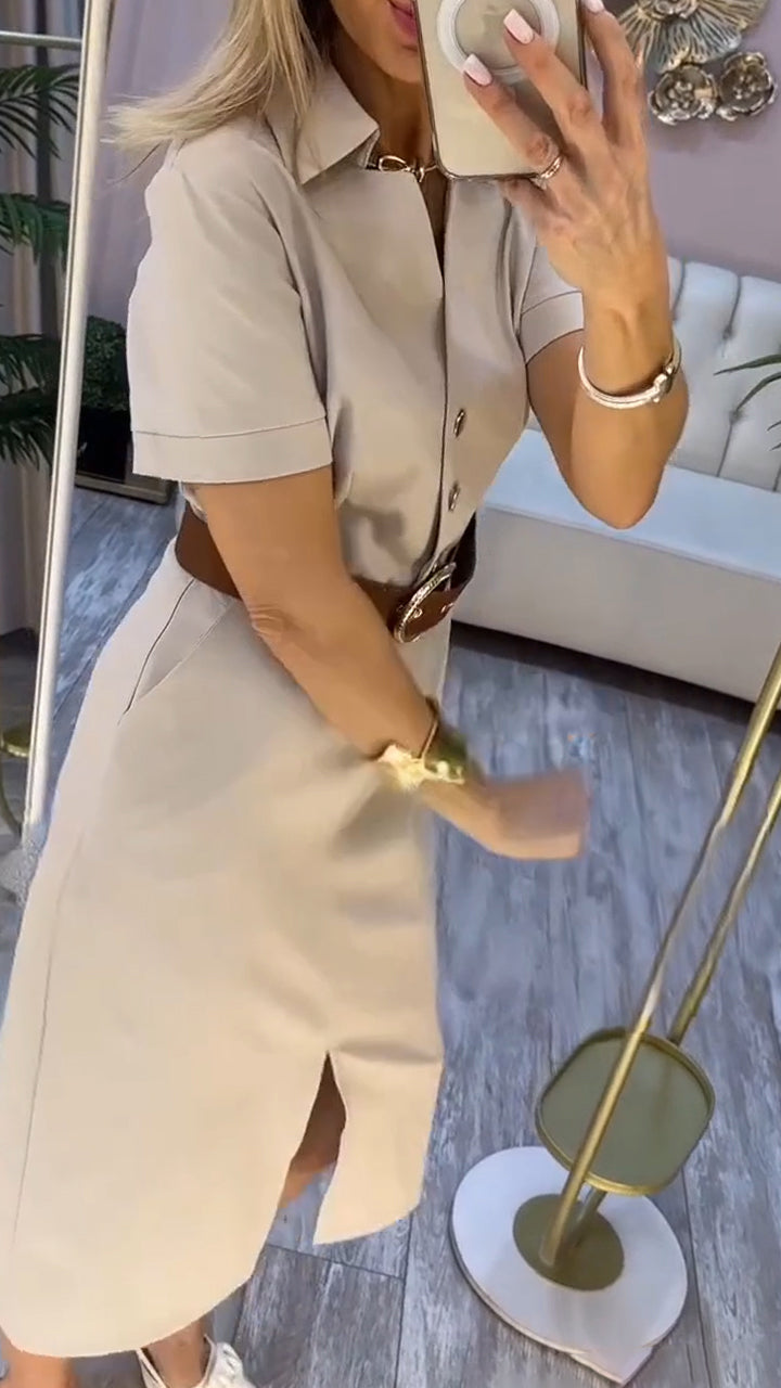 Robe midi femme ceinturée à fente - Nicole