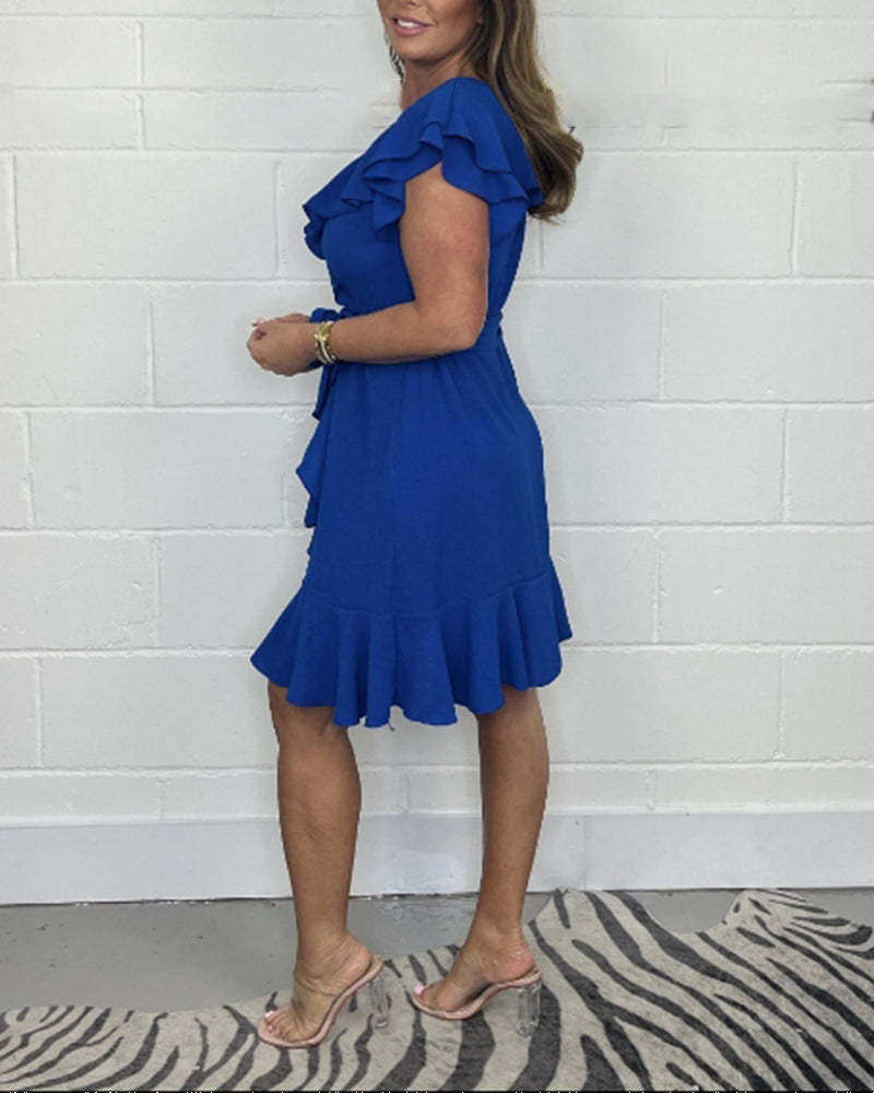 Dominique - Robe d'Été à Volants Col V Chic