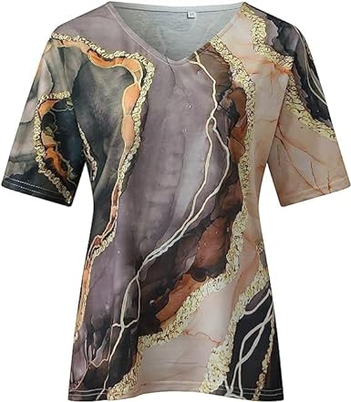 T-Shirt Femme Imprimé Col V Manches Courtes - Sidonie