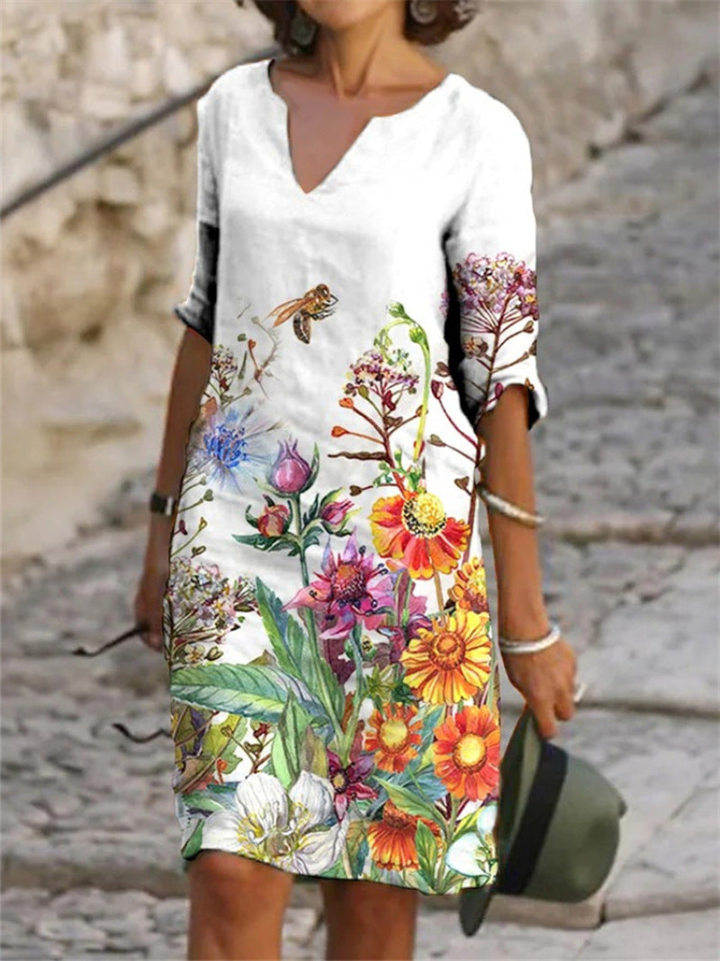 Camille - Robe Lin Fleurie Fluide