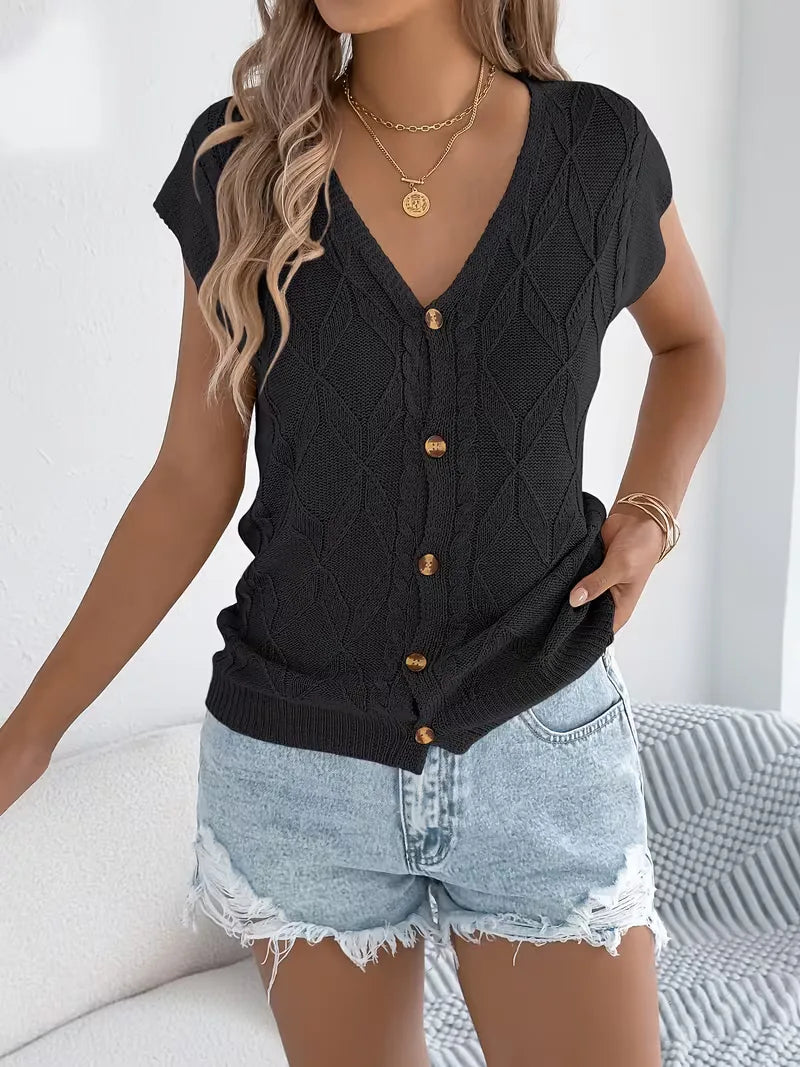 Aurélie - Gilet Élégant Torsadé Boutonné