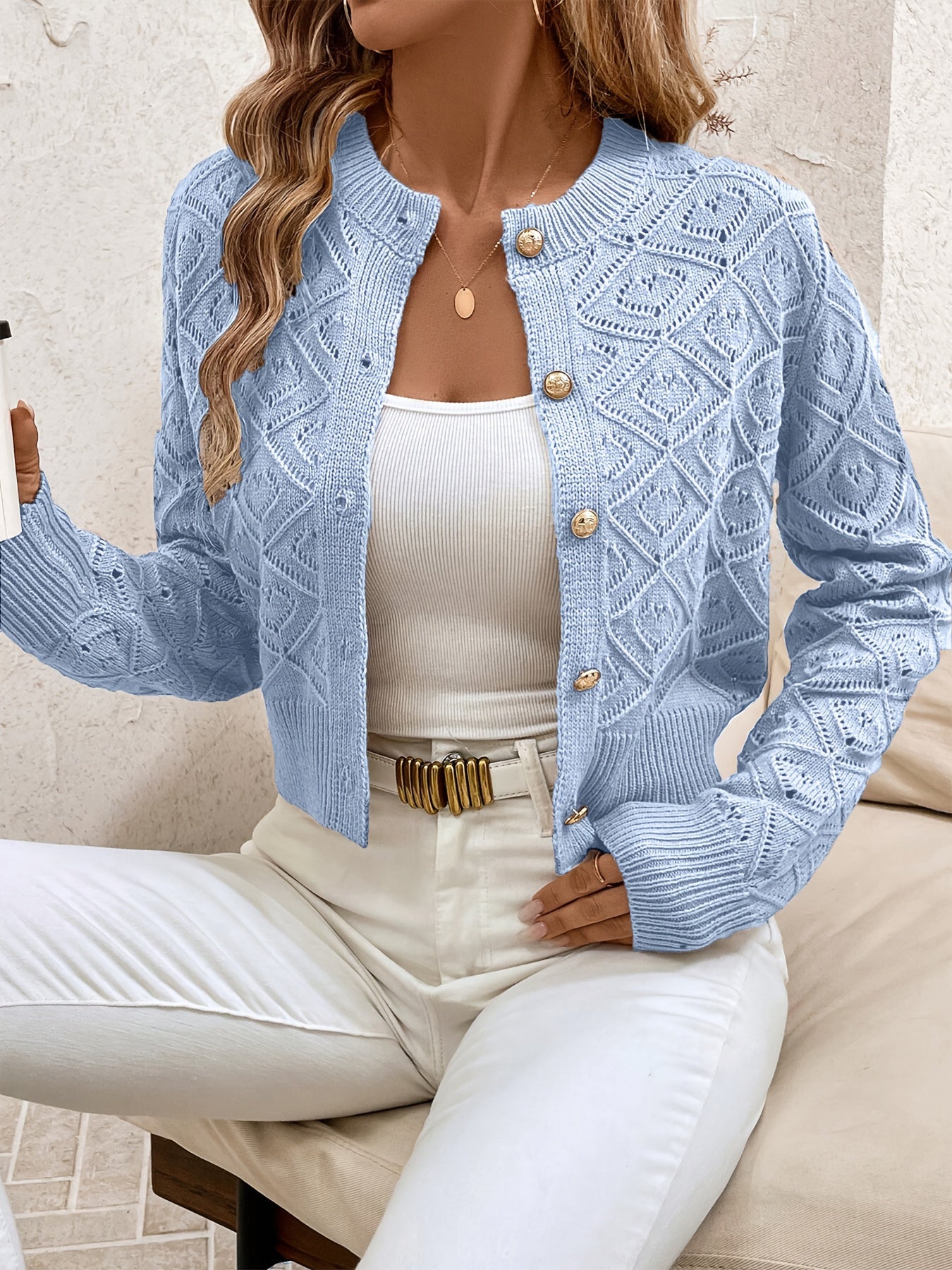 Camille - Cardigan Élégant Boutonné Ajouré