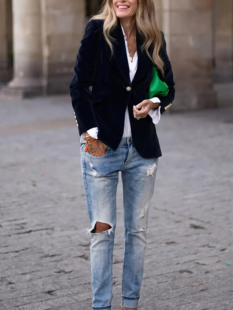 Sandrine - Blazer Élégant Velours Boutons