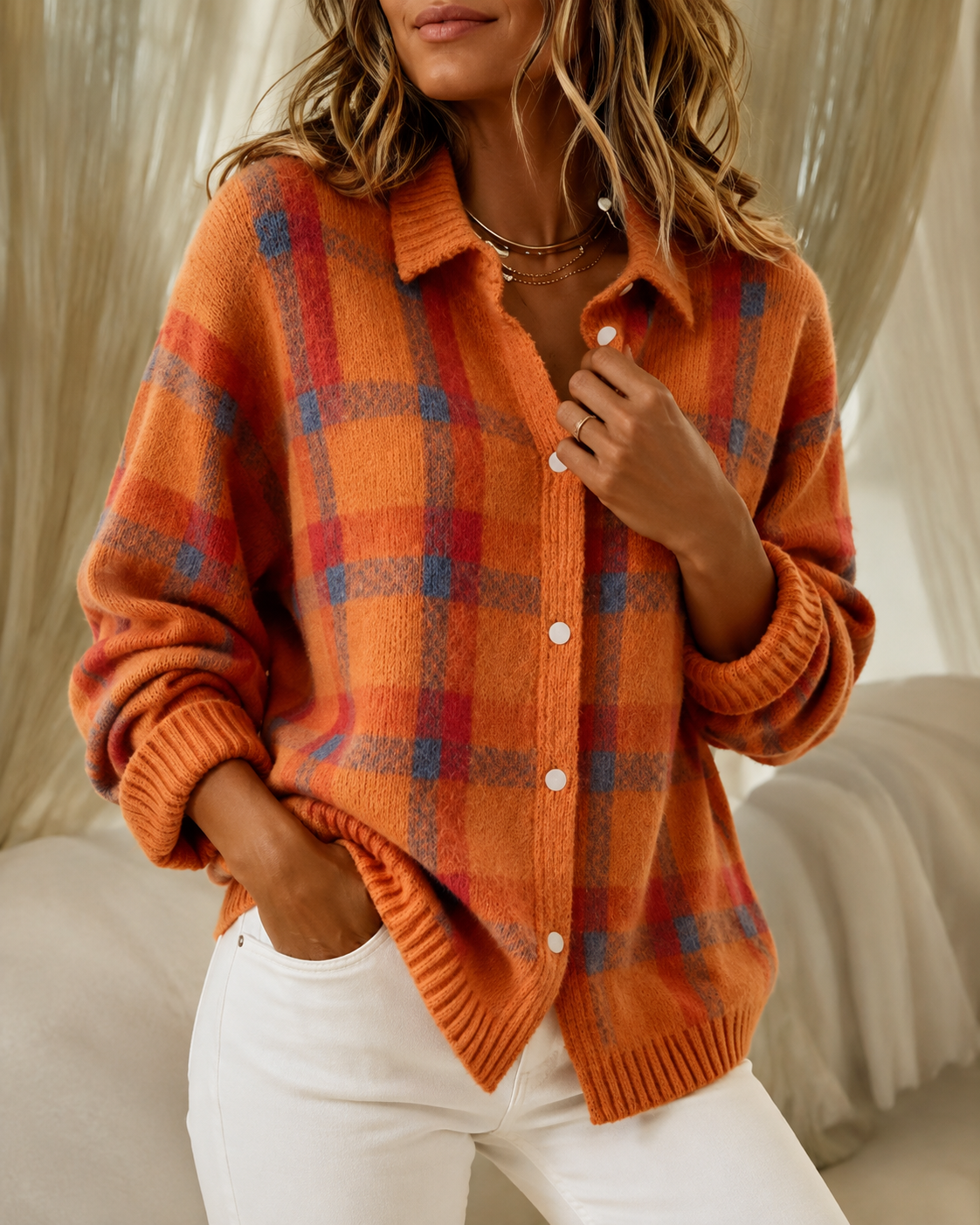 Caroline - Cardigan Chic Oversize Carreaux