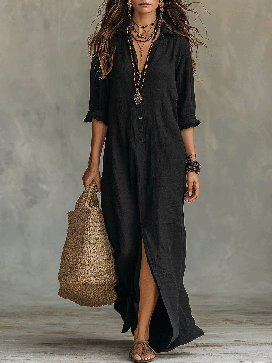 Robe Chemise Femme En Lin Longue Bohème - Karen