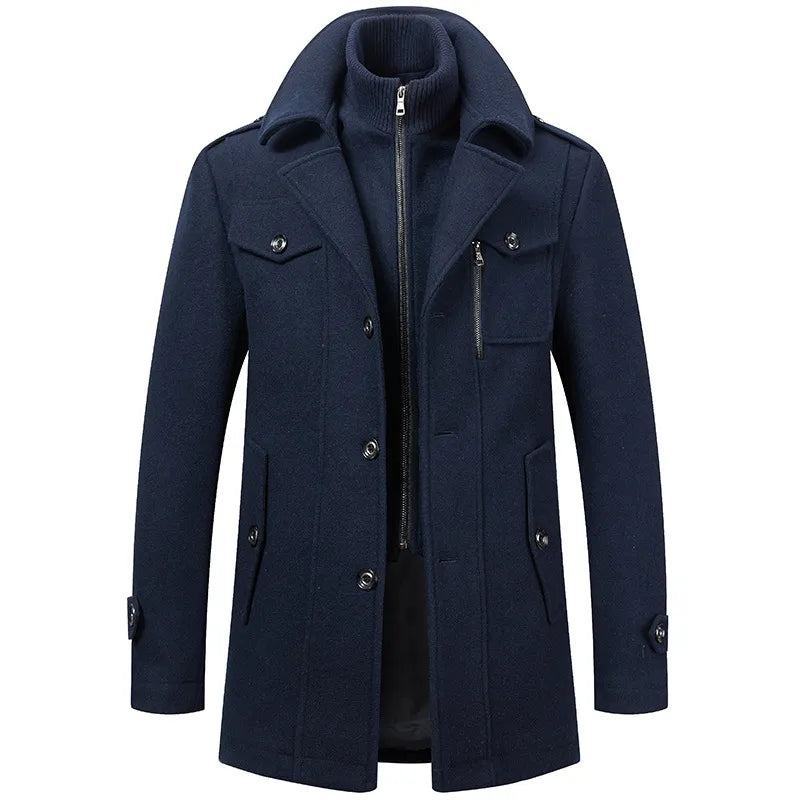 Laurent - Manteau Élégant Mi-Long Col Montant