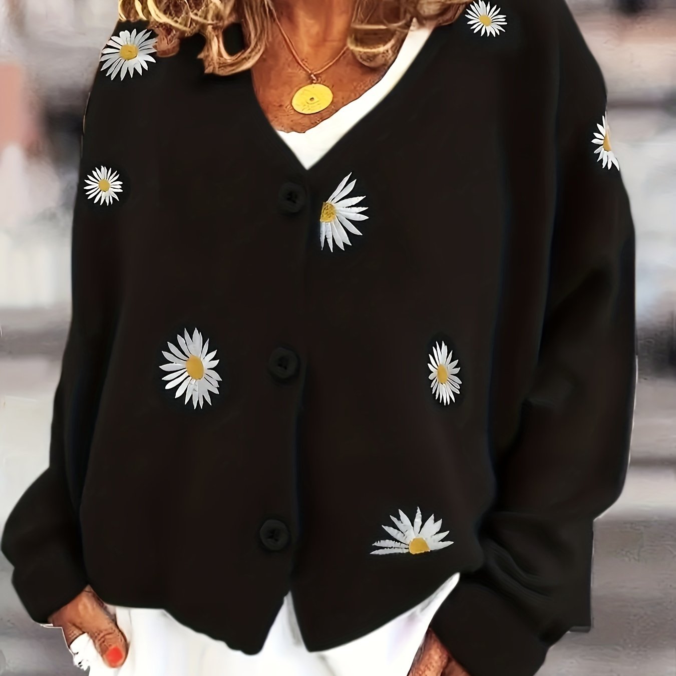Nathalie - Cardigan Féminin Boutonné Fleuri