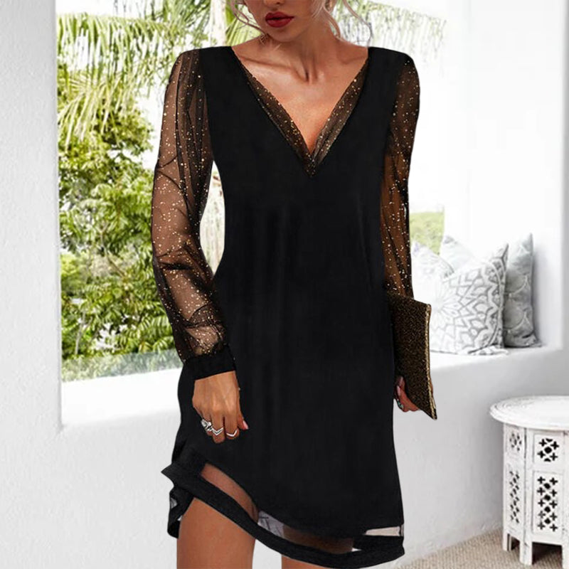 Mathilde - Robe De Soirée Élégante Manches Paillettes Femme