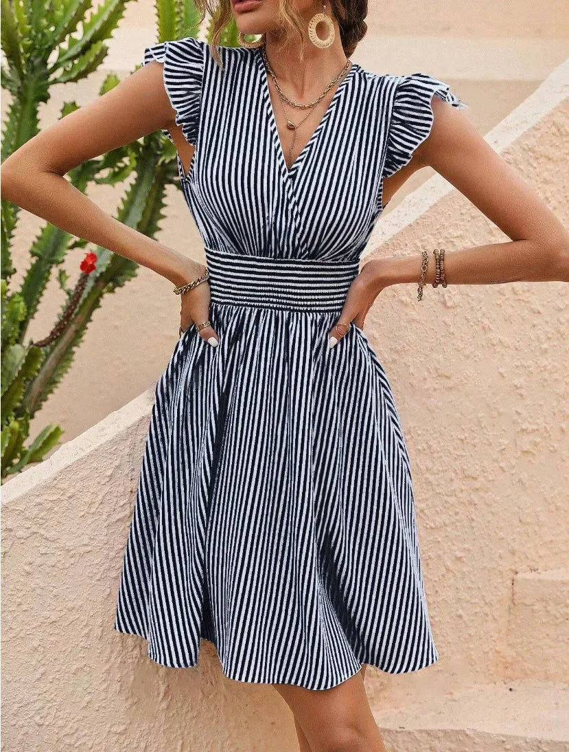 Magali - Robe d'Été Rayée à Volants Femme