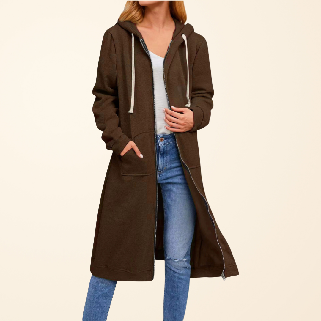 Sophie - Cardigan Chic Long Zippé à Capuche
