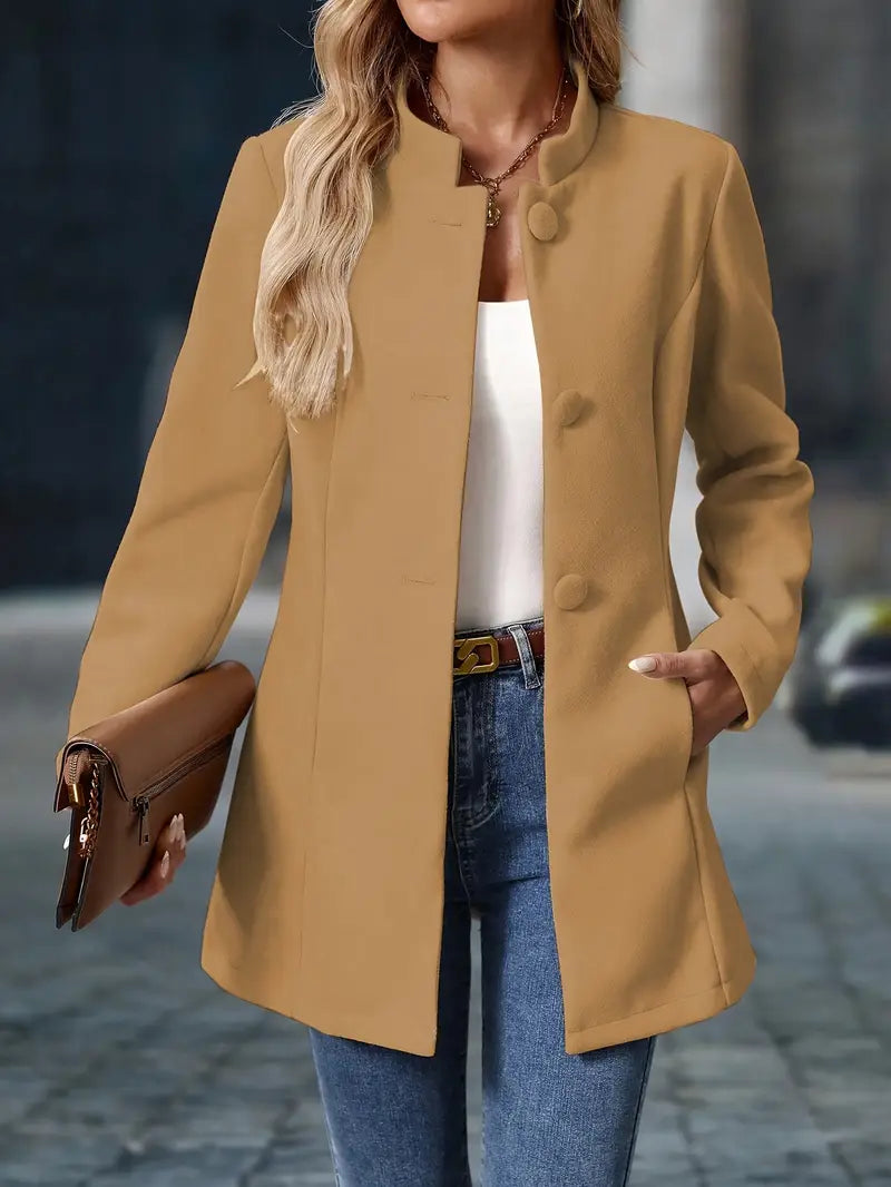 Valérie - Veste Élégante Boutonnée Col Montant