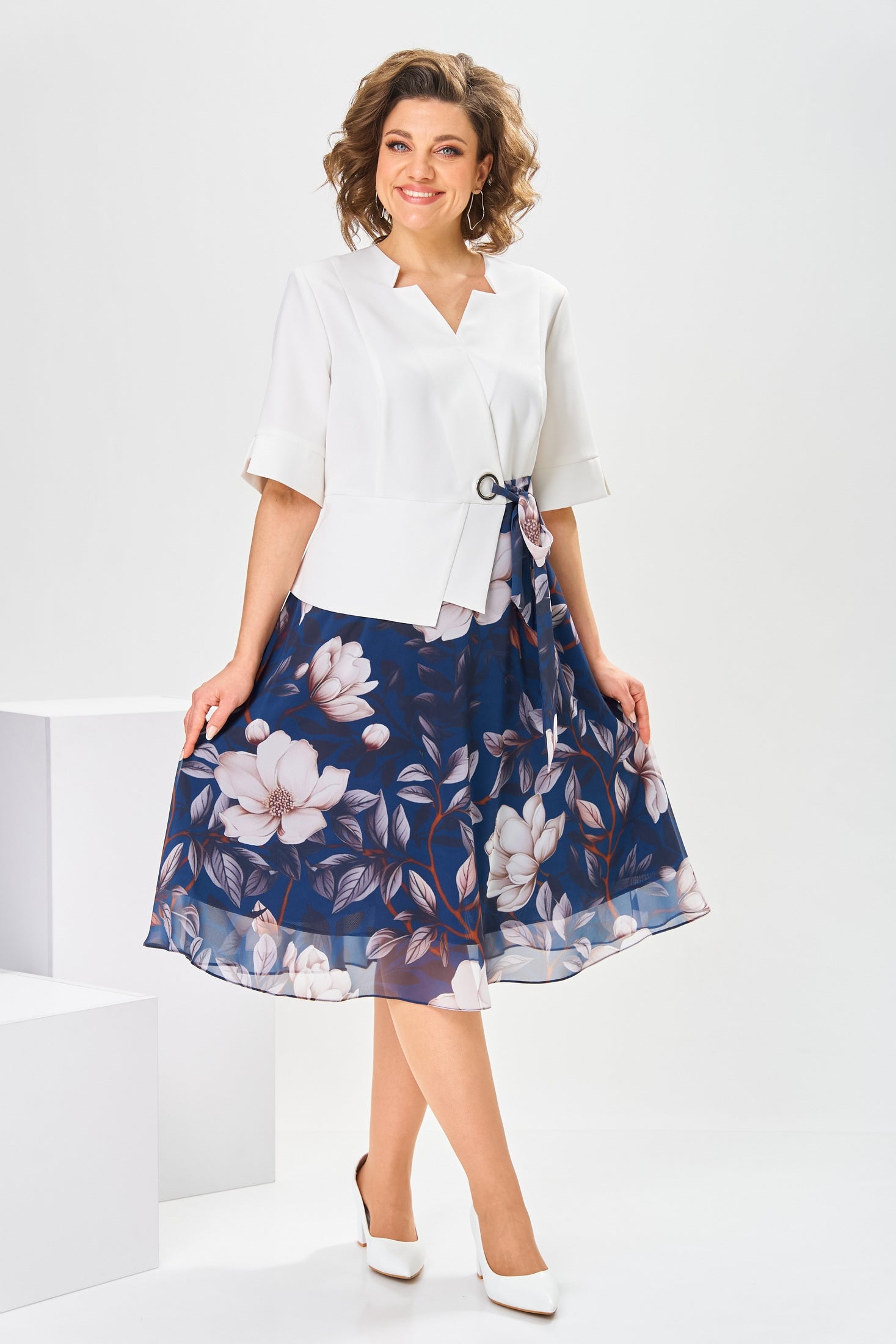 Florence - Robe Mi-Longue Femme Élégante Fleurie