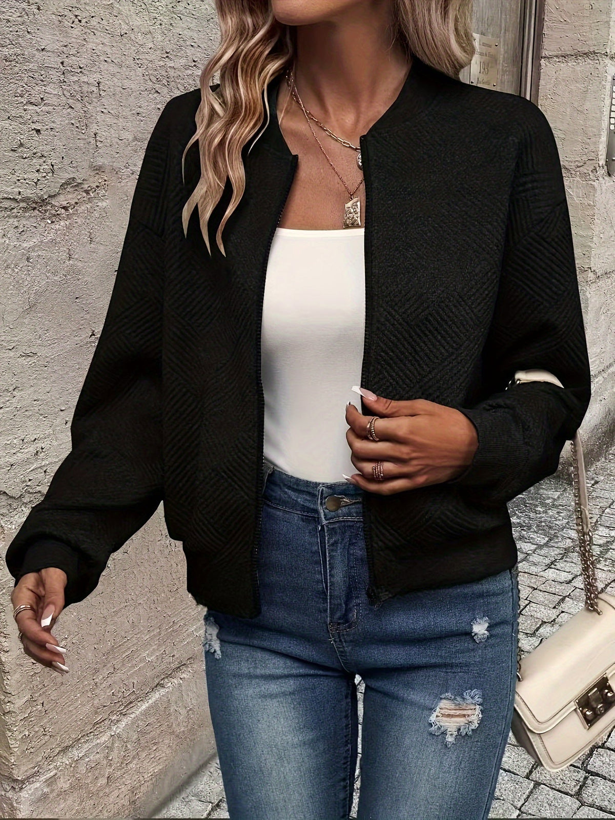 Aurélie - Veste Élégante Texturée Zippée