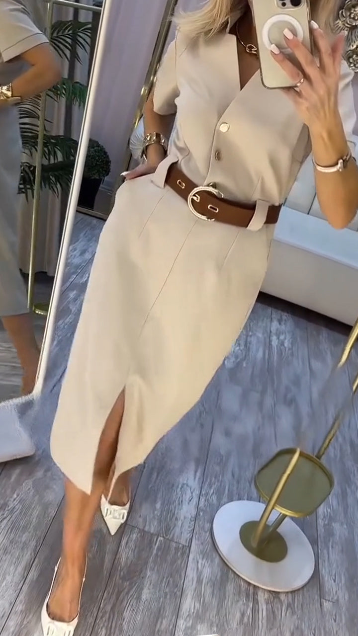 Robe midi femme ceinturée à fente - Nicole