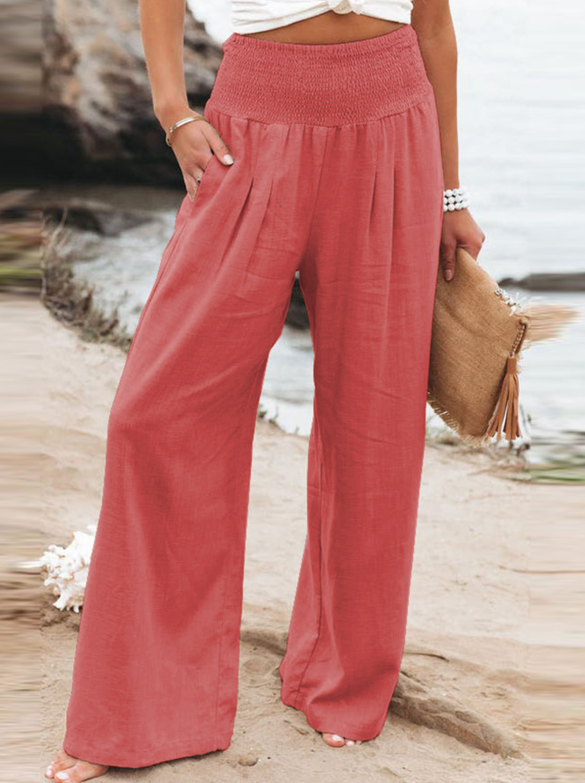 Éléonore - Pantalon Large Avec Taille Élastique Pour Un Look Casual