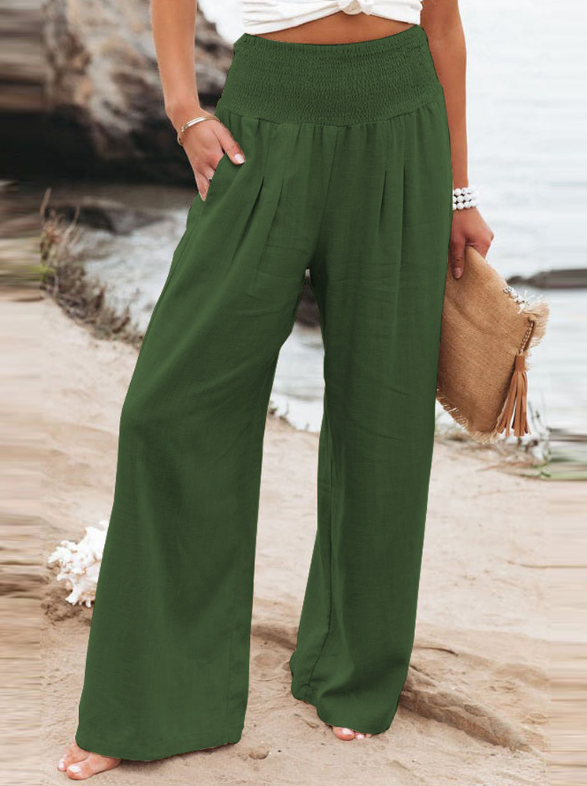 Éléonore - Pantalon Large Avec Taille Élastique Pour Un Look Casual
