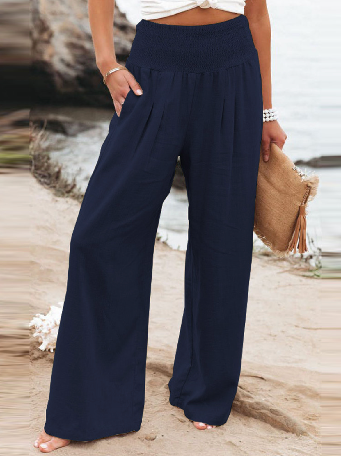 Éléonore - Pantalon Large Avec Taille Élastique Pour Un Look Casual