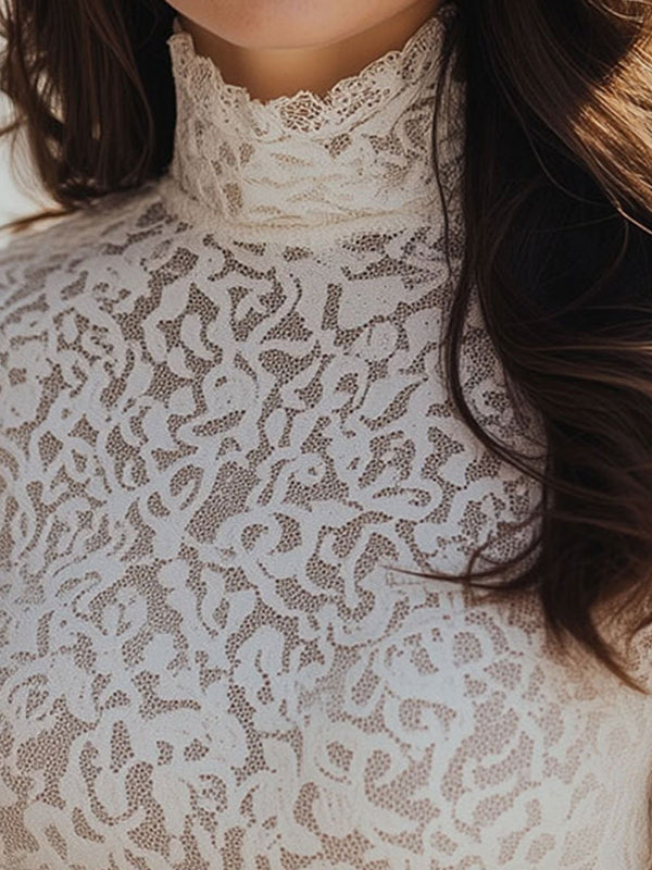 Laurence - Chemise en Dentelle Élégante Col Haut Femme