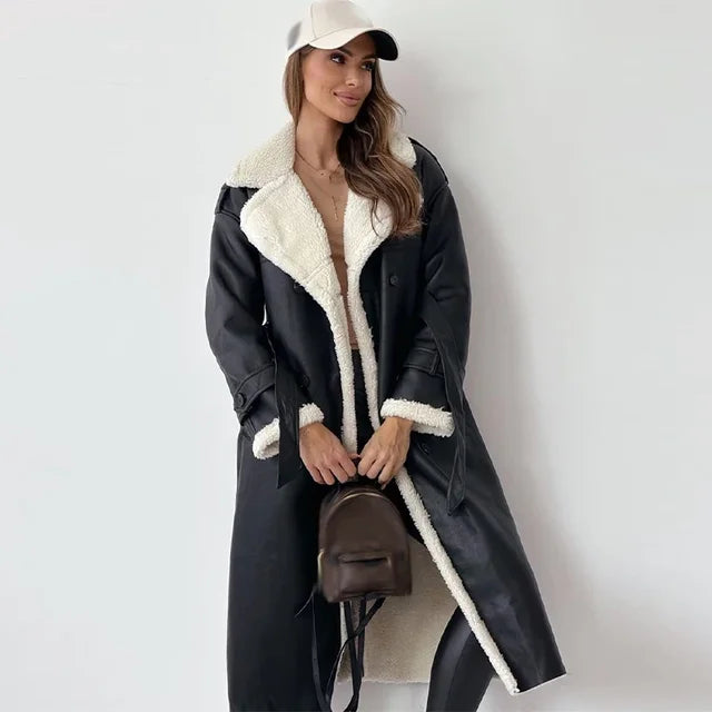 Pascale - Manteau Élégant Long Simili Cuir