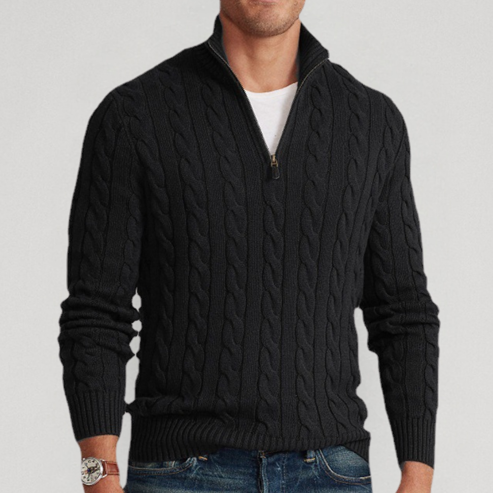 Maxime - Pull Cachemire Maille Torsadée Demi-Zip Premium Homme