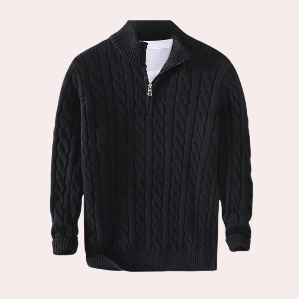 Maxime - Pull Cachemire Maille Torsadée Demi-Zip Premium Homme