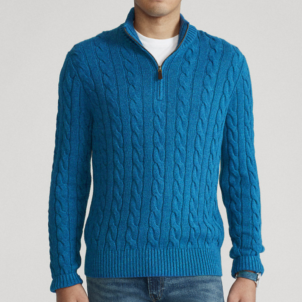 Maxime - Pull Cachemire Maille Torsadée Demi-Zip Premium Homme