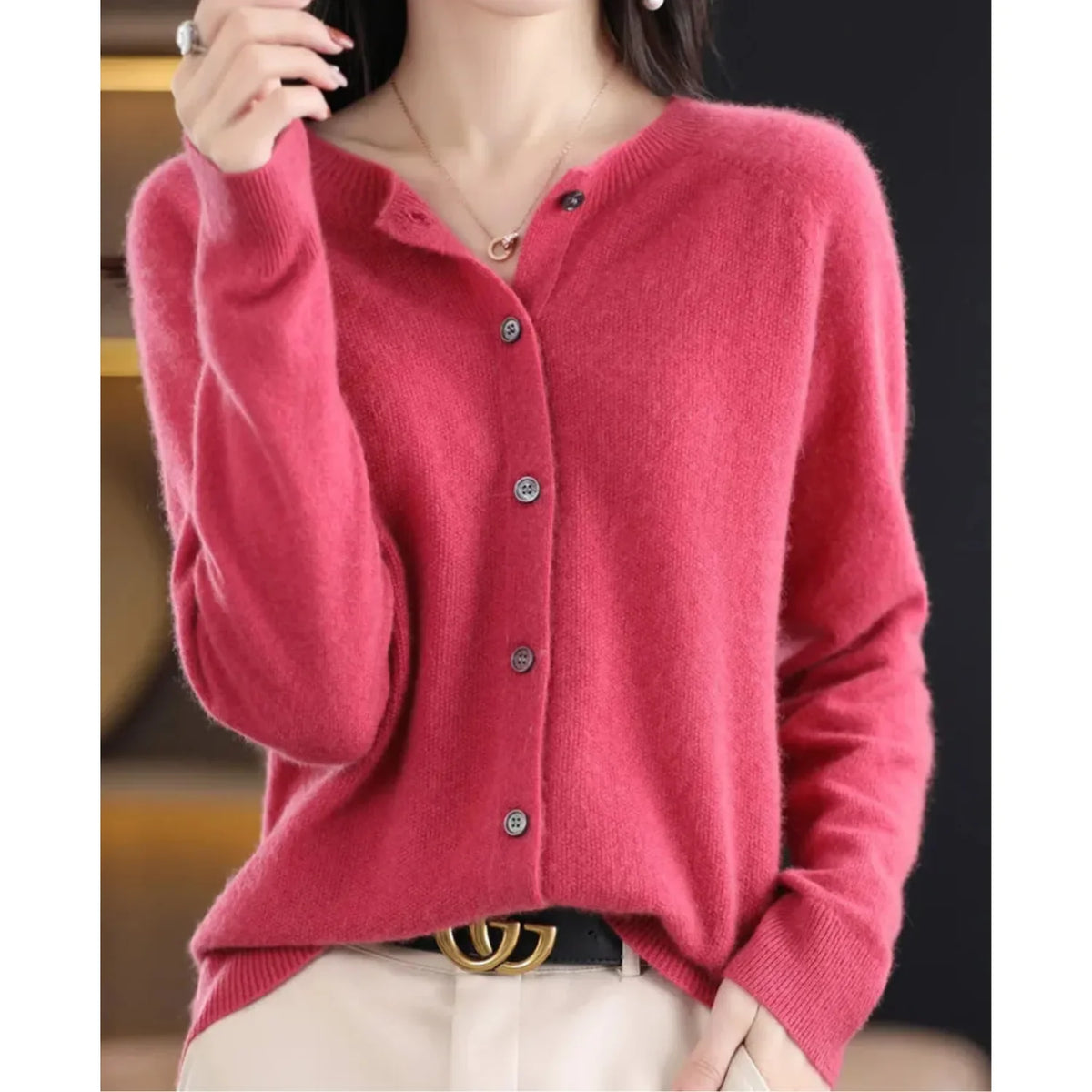Céline - Gilet Élégant Boutonné Col Rond