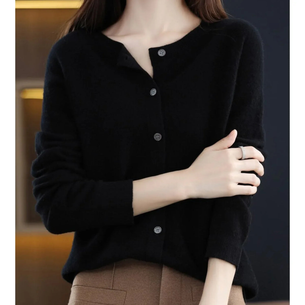 Céline - Gilet Élégant Boutonné Col Rond