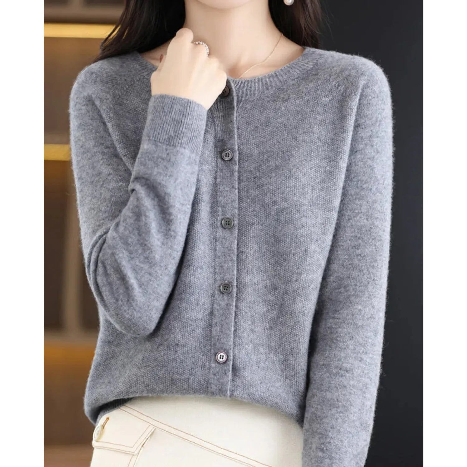 Céline - Gilet Élégant Boutonné Col Rond