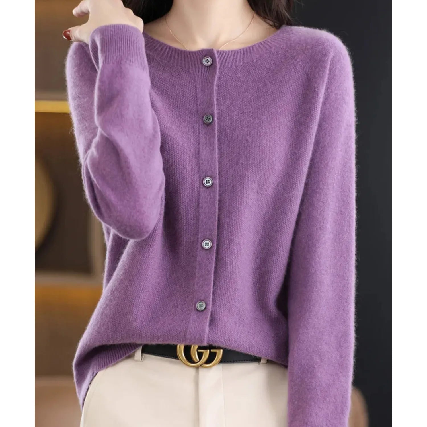 Céline - Gilet Élégant Boutonné Col Rond