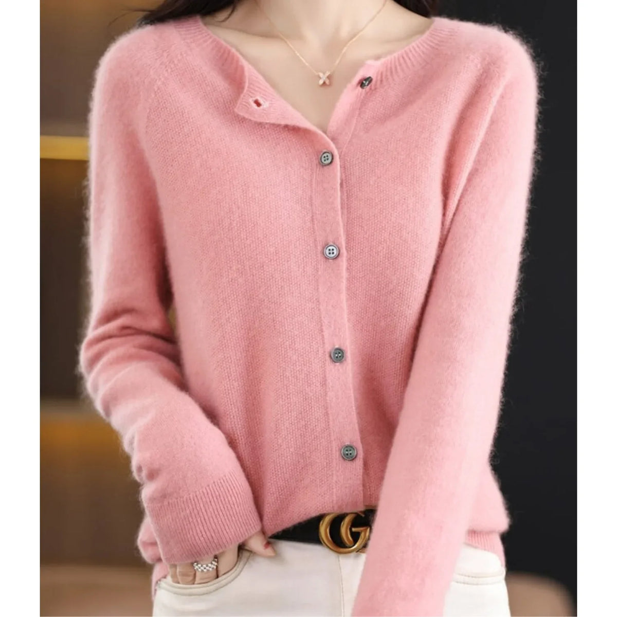 Céline - Gilet Élégant Boutonné Col Rond