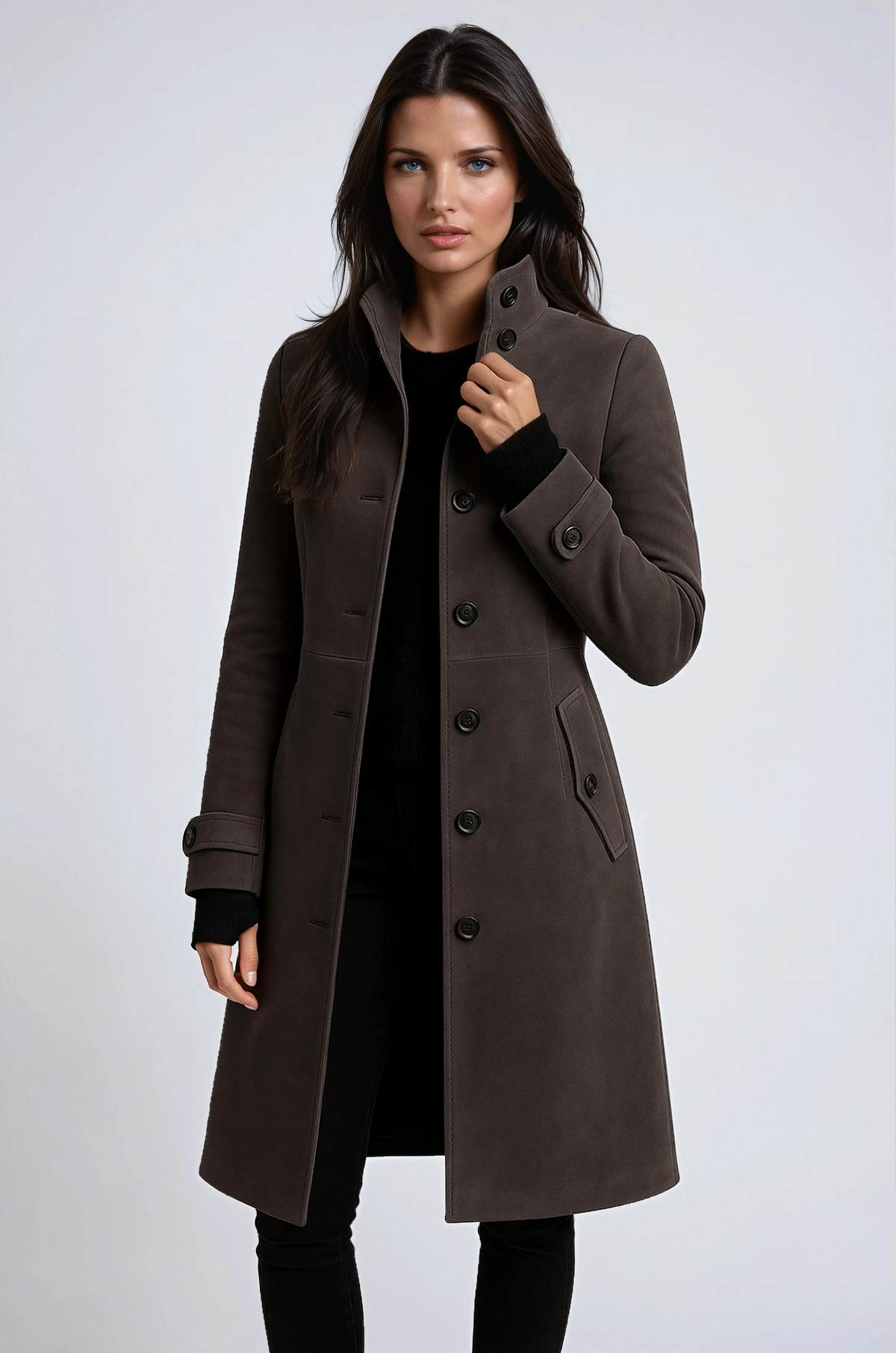 Sandrine | Manteau Élégant Col Montant Ceinturé