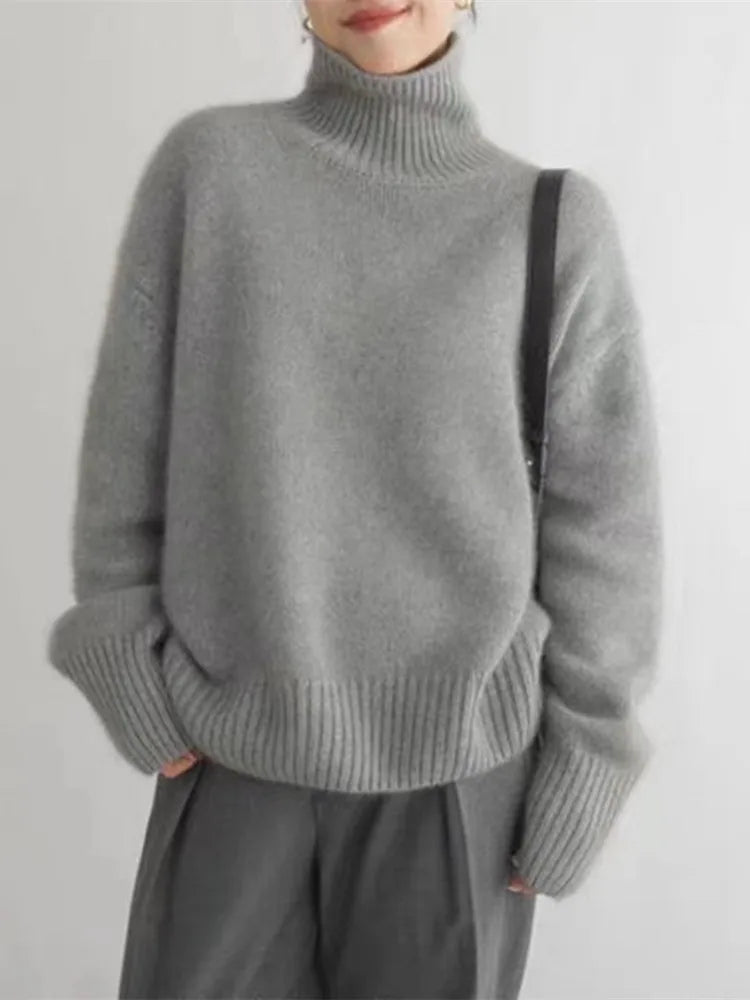 Sophie - Pull Élégant Oversize Col Roulé