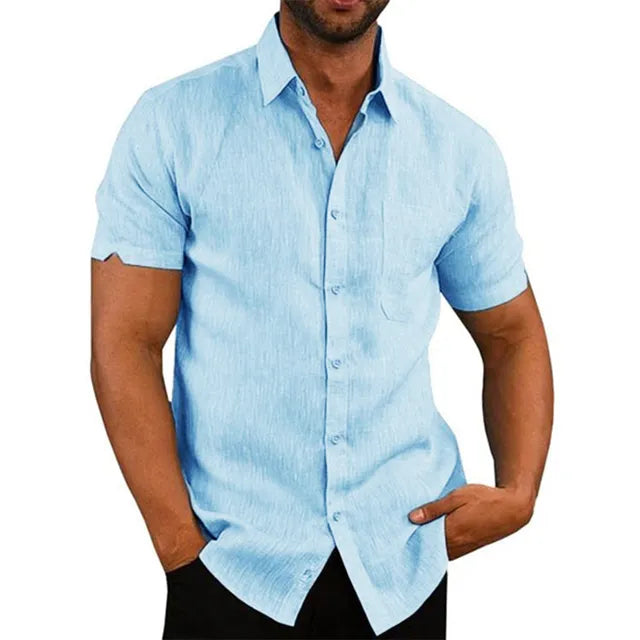 Étienne - Chemise Lin Casual Manches Courtes Homme