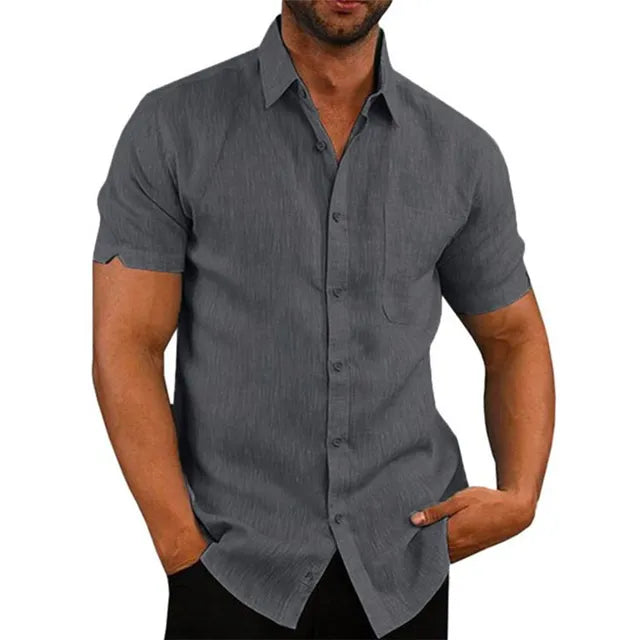 Étienne - Chemise Lin Casual Manches Courtes Homme