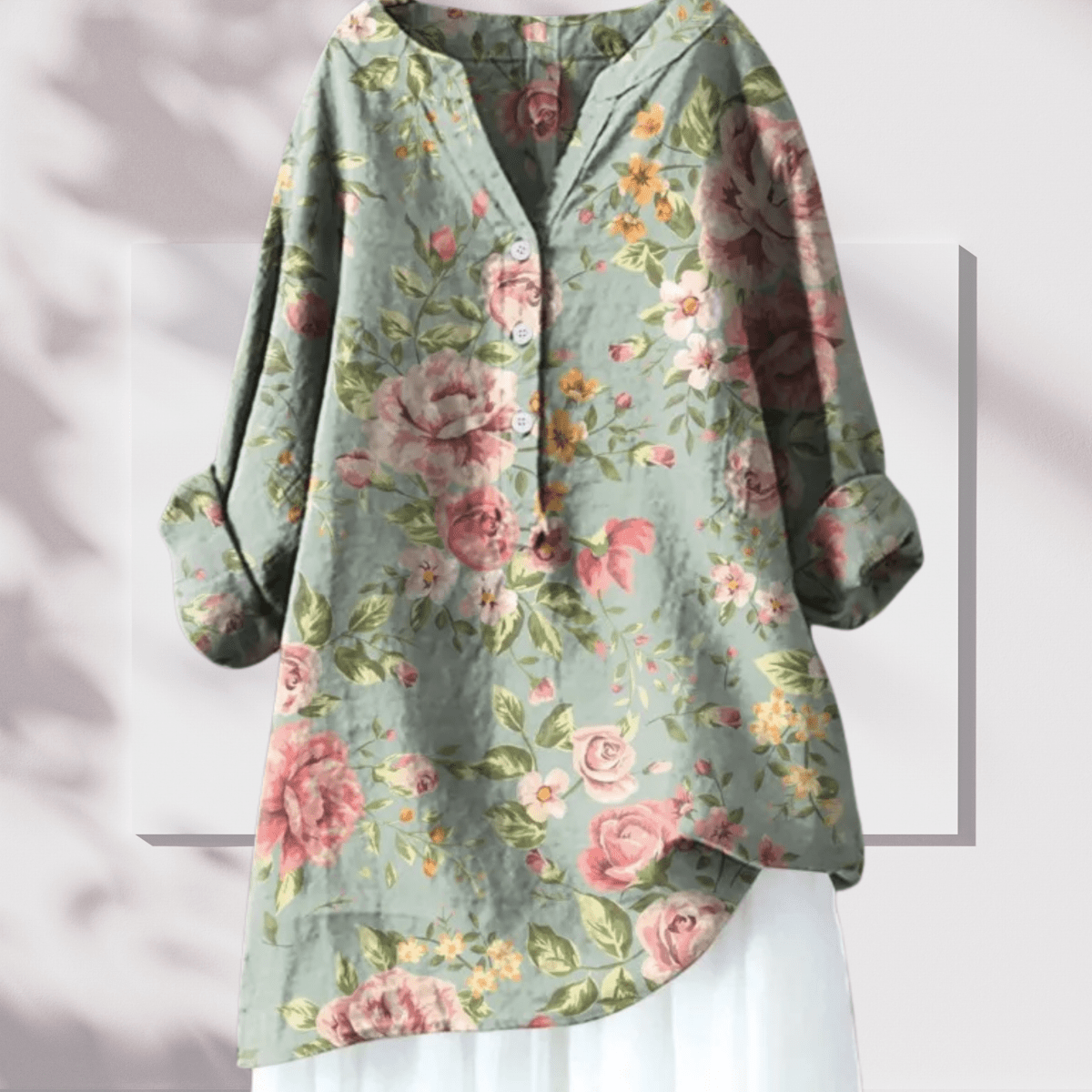 Justine - Tunique en Lin Élégante Imprimé Floral Femme