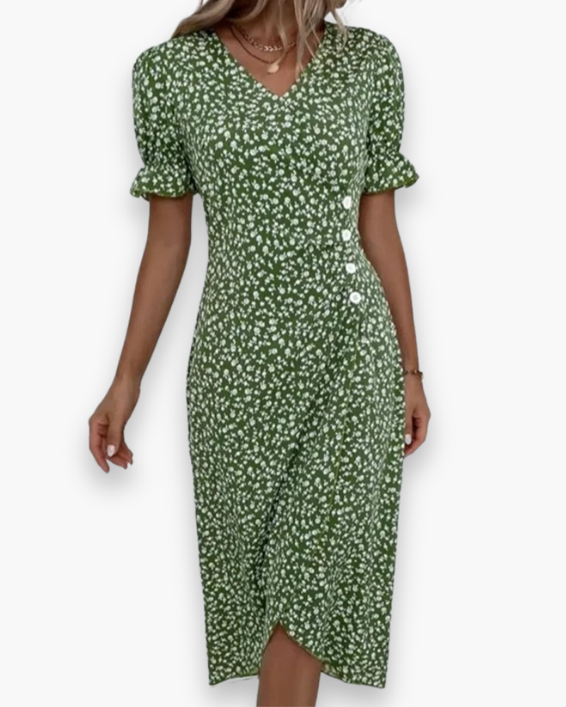 Robe droite midi à col V pour femme | Légère et flatteuse