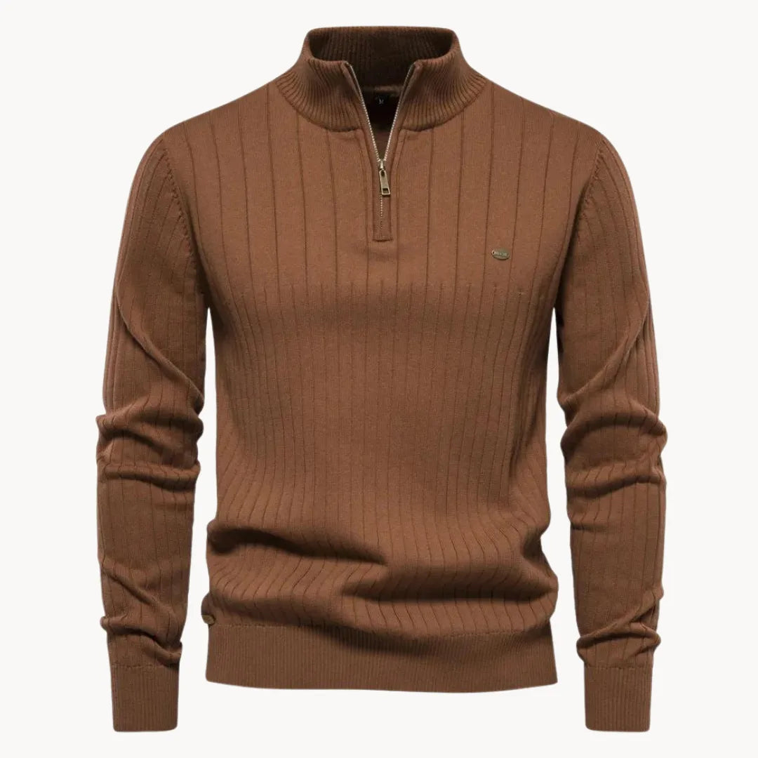 Marc - Pull Élégant Côtelé Zippé