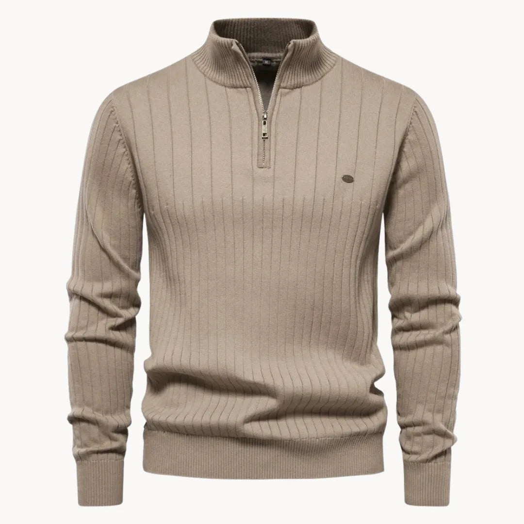 Marc - Pull Élégant Côtelé Zippé