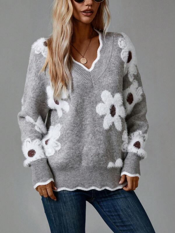Sylvie - Pull automne à fleurs femme