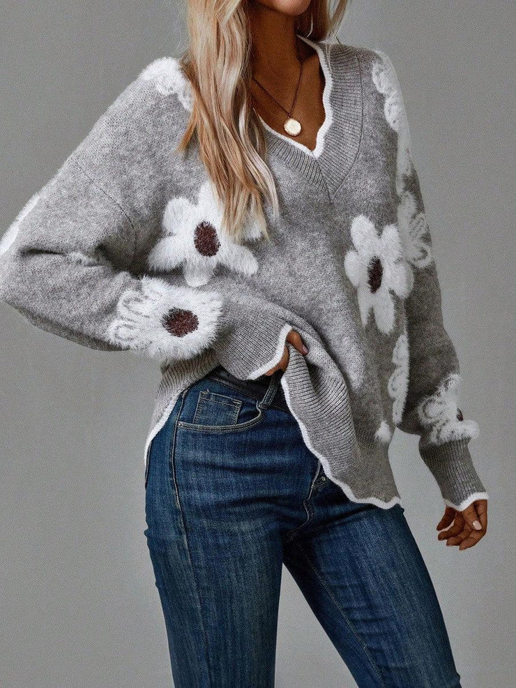 Sylvie - Pull automne à fleurs femme