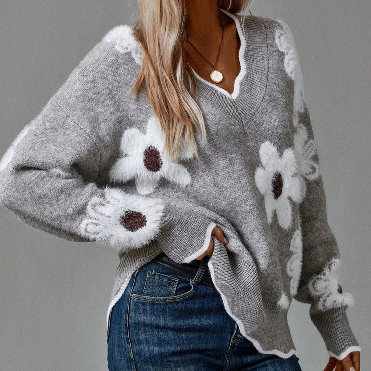 Sylvie - Pull automne à fleurs femme