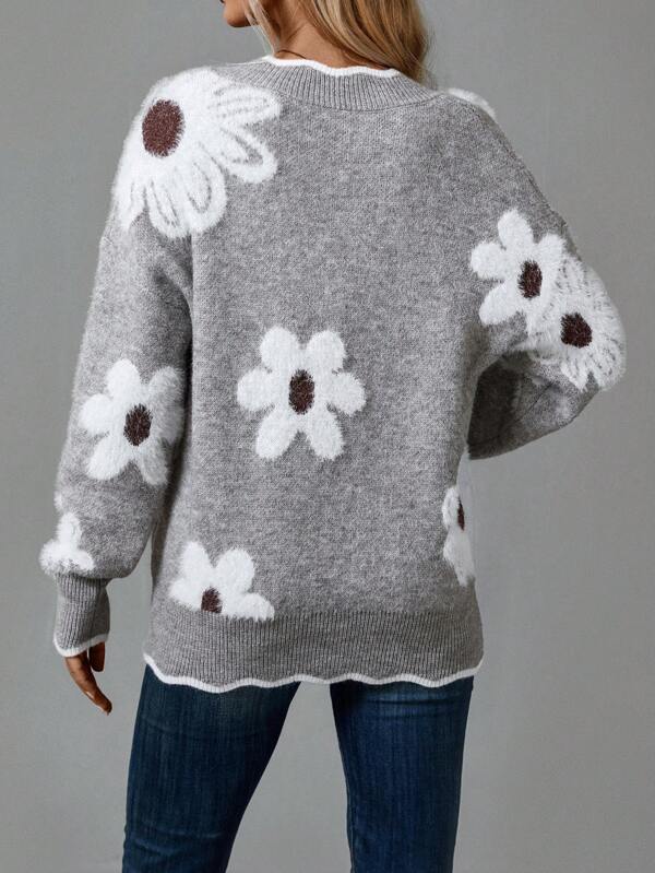 Sylvie - Pull automne à fleurs femme